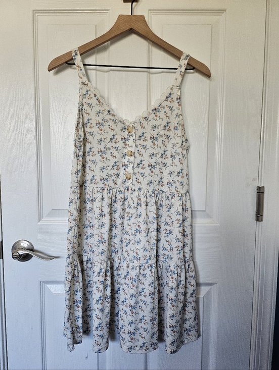 Blu Pepper Floral Babydoll Dress Medium Cottagecore Mini Lace Trim Button Front - Picture 3 of 14